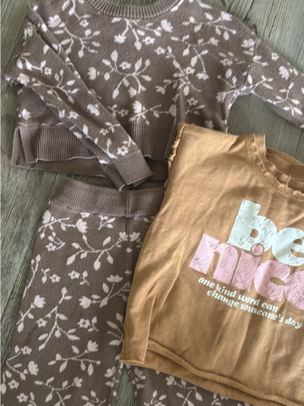 Kids Floral Knit Matching Set with Mustard Graphic Tee